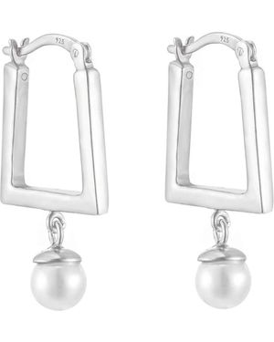 SEOL + GOLD Sterling Pearl Charm Square Hoops - White