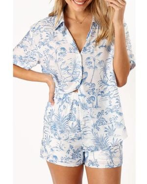 Azura Exchange Floral Short Sleeve Shirt And Shorts Set - Blue