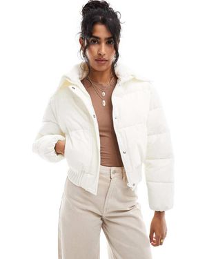 Cotton On Puffer Jacket With Knitted Collar - White