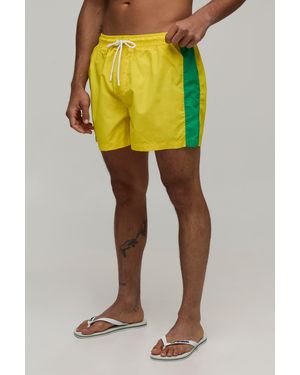 BoohooMAN Side Stripe Mid Length Swim Short - Yellow