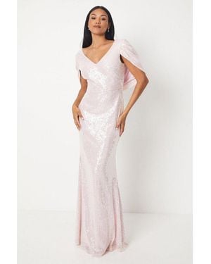 Coast Sheer Sequin Cape Back Gown - White