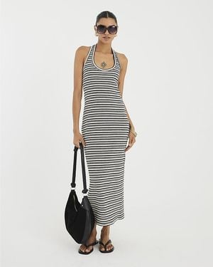River Island Midi Dress Stripe Halter Neck Sleeveless Cotton - White