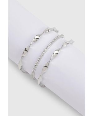 Boohoo Diamante & Abstract Bangle 3 Pack - Metallic