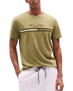 Tommy Hilfiger T Shirts Signature Tonal Flag Logo Summer Cotton Tino Tee - Green