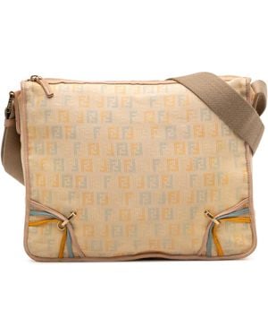Fendi Pre-Owned Zucchino Canvas F Charm Crossbody - Natural