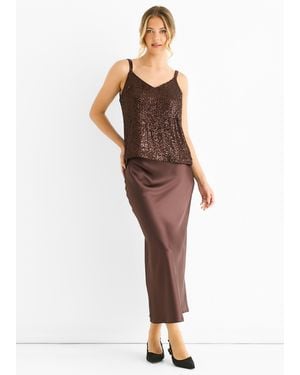 Gini London Sequin V Neck Cami Top - Brown