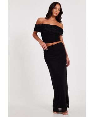 Quiz Mesh Ruched Midaxi Skirt - Black
