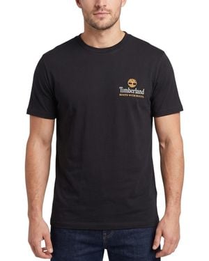Timberland T Shirts Illustrated Tree Logo Crew Neck Pullover Summer Top New - Black