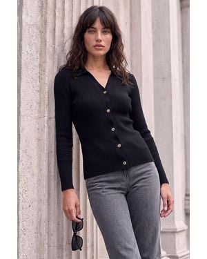 Roman Buttoned Ribbed Henley Style Knit - Blue