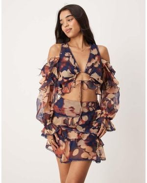 ASOS Long Sleeve Ruffle Detail Top Co-Ord - Multicolour