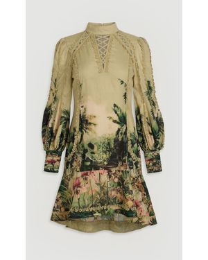 Karen Millen Botanical Print Woven High Neck Mini Dress - Green
