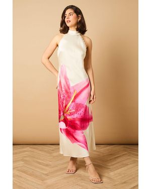 Oasis Placement Print Bias Halterneck Slip Dress - Pink