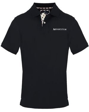 Aquascutum Embroidered Collared Neck Short Sleeve Polo Shirt - Black