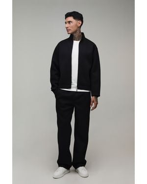 BoohooMAN Tall Oversized Boxy Funnel Neck Zip Through Scuba Sweatshirt And Straight Leg Tracksuit - Black