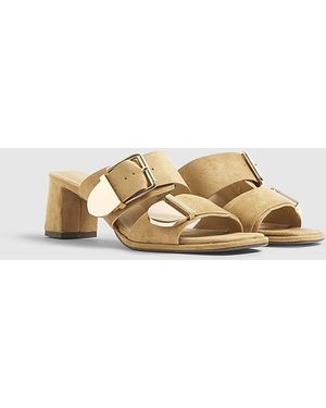 River Island Mule Sandals Faux Suede Double Buckle Pu - Natural