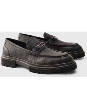 BoohooMAN Chunky Textured Pu Loafer - Black