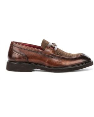 Justin Reess Leather Herringbone Tweed Loafer Shoes - Brown