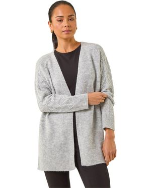 Roman Petie Contrast Cable Knit Cardigan - Grey