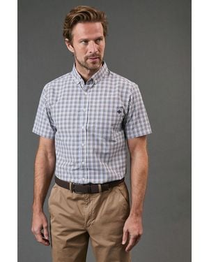 MAINE Heritage Check Short Sleeve Shirt Cotton - Grey