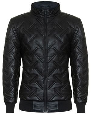Infinity Leather Bomber Quilted Jacket - Black