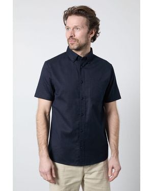 MAINE Short Sleeve Linen Blend Shirt Cotton - Blue