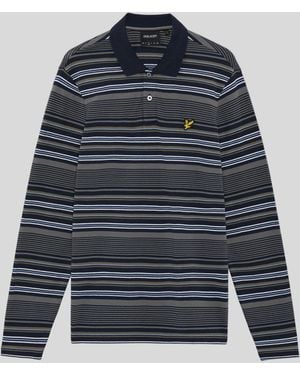 Lyle & Scott Multi Stripe Long Sleeve Polo Shirt - Blue