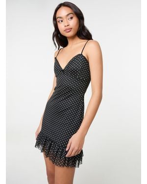 Pink Vanilla Polka Dot Mesh Cap Sleeve Mini Dress - Blue
