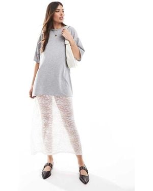 ASOS Marl T-Shirt Dress With Lace Skirt - White