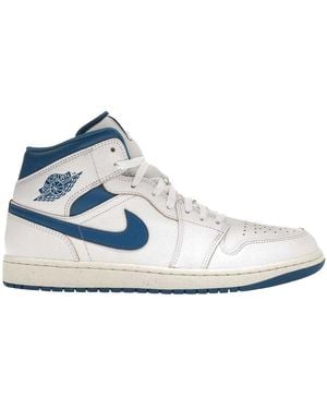 Nike Air Jordan 1 Leren Mid Cut Sneakers /Blauw)