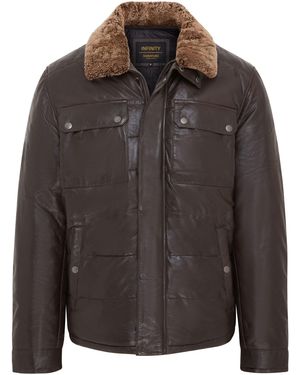 Infinity Leather Puffer Quilted Jacket - Black