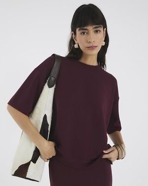 River Island T-Shirt Premium Short Sleeve Boxy Viscose - Purple