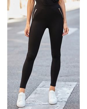 Sosandar Zip Detail Sculpting Fit Ponte Leggings - Black