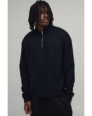 BoohooMAN Tall Oversized Boxy Waffle Quarter Zip Sweatshirt - Blue