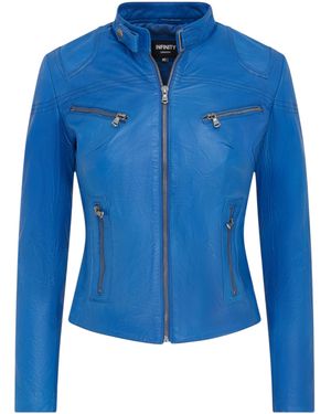 Infinity Leather Slim-Fit Biker Jacket-Maldon Lamb Leather - Blue