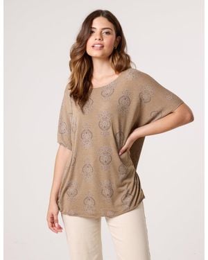 Blue Vanilla Batik Print Necklace Top - Natural