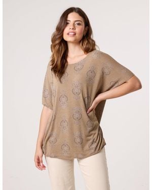 Blue Vanilla Batik Print Necklace Top - Natural