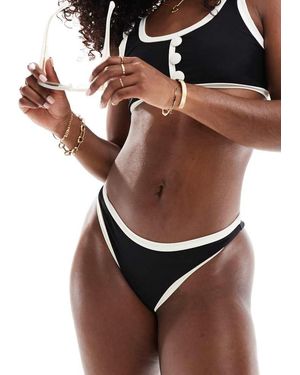 Kaiia Exclusive Contrast Trim High Leg Bikini Briefs Co-Ord - Black