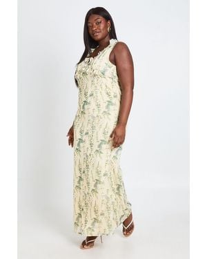 Boohoo Plus Floral Chiffon Ruffle Detail Maxi Slip Dress - White