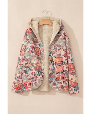 Everyday the Label Floral Print Fleece Jacket With Sherpa Lining - Pink