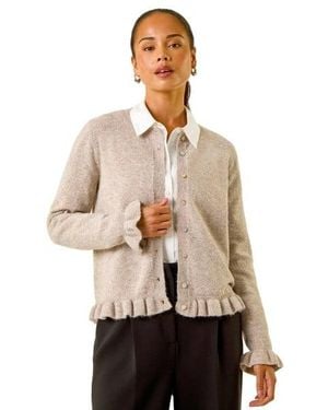 Roman Petite Flute Hem Buttoned Cardigan - Natural