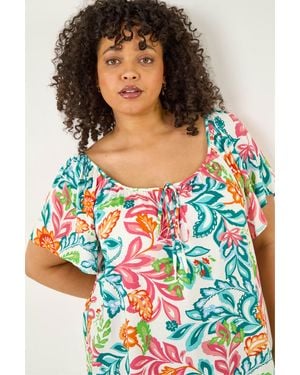 Roman C- Print Pom Pom Top - Blue