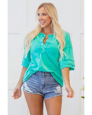 Everyday the Label Henley Short Sleeve Relaxed Top - Blue