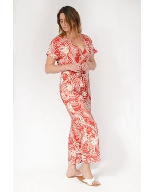 New Look Summer Print Tie Waist Short Sleeve Jumpsuit - White