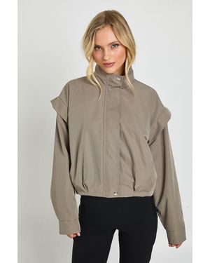 Boohoo Petite Shoulder Detail Funnel Neck Jacket - Natural