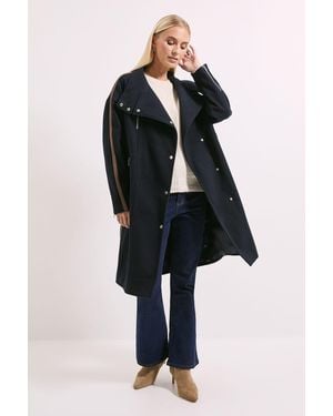 PRINCIPLES Funnel Neck Zip Detail Colourblock Longline Coat - Black