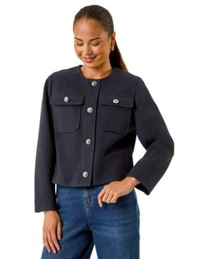 Roman Petite Button Up Pocket Jacket - Blue