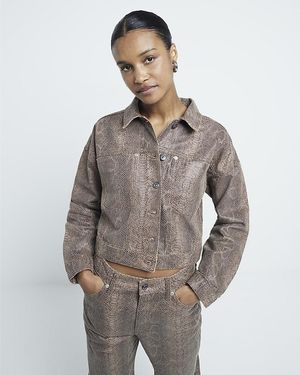 River Island Cropped Jacket Snake Print - Grey