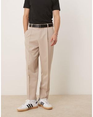 ASOS Smart Relaxed Tapered Fit Trousers With Front Pleat - Natural