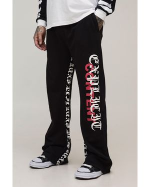 BoohooMAN Tall Relaxed Flare Gothic Print Joggers - Black