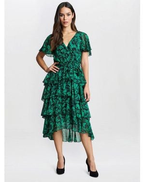 Gina Bacconi Lottie Elastic Waist Tiered Dress - Green